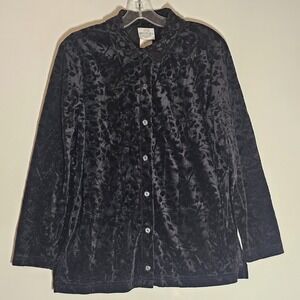 TR Bentley Top Womens Small Black Velvet Floral Burnout Elegant Button Up Blouse